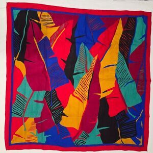 Vintage 90s Perry Ellis Cotton Wool Blend Square Wrap Scarf